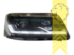 LED, dynamischer LED Blinker, schwarz, nur passend für Fahrzeuge mit original Halogen Scheinwerfern, LED Abblendlicht / LED Fernlicht, elektrisch verstellbar - Stellmotor integriert, Eintragungsfrei / mit E-Prüfzeichen, Eintragungsfrei / mit R87 Zulassung als Tagfahrlicht